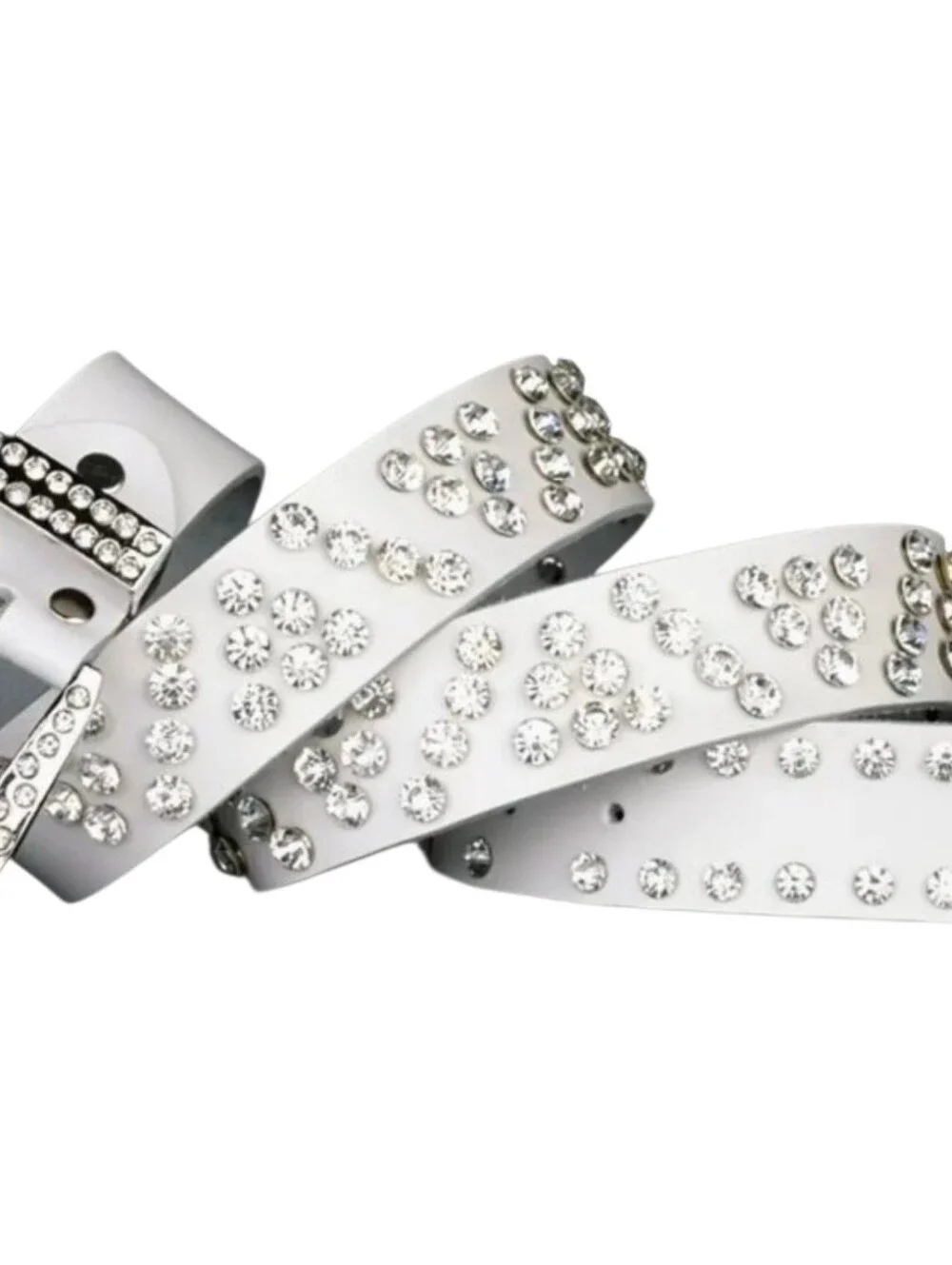 Women's White Western Rhinestone Belt